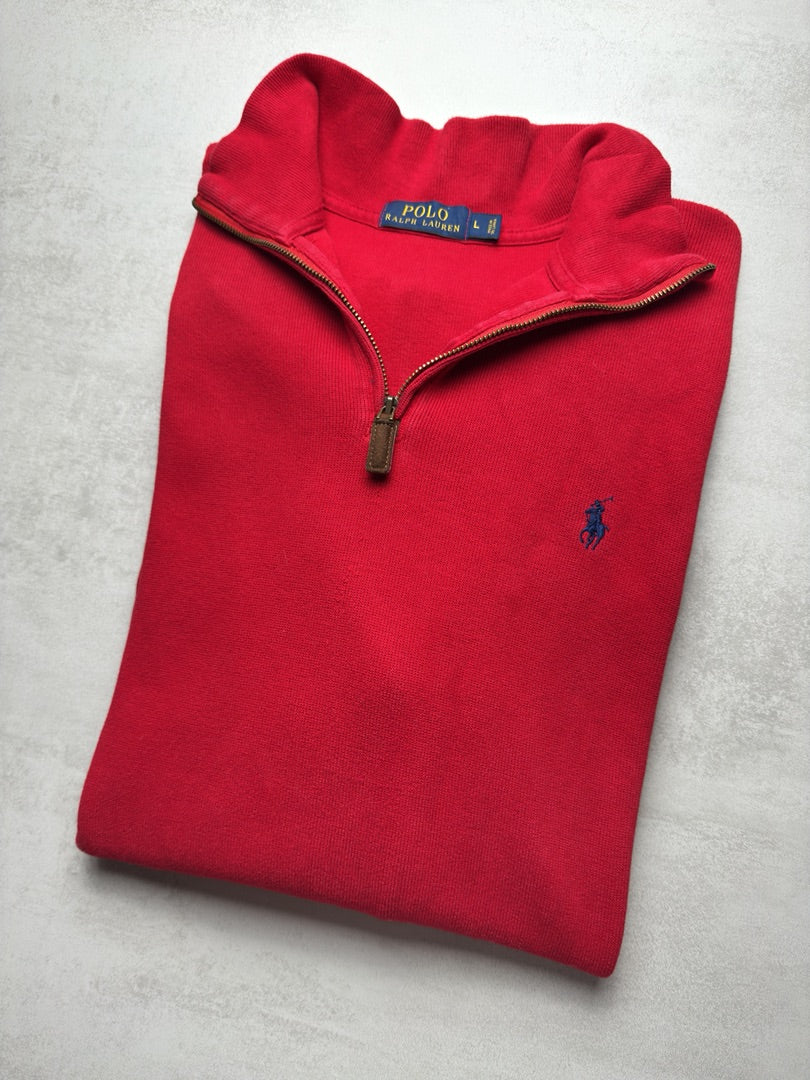 Pull col zippé Ralph Lauren 1/4 zip camionneur col roulé old money brodé homme L S81