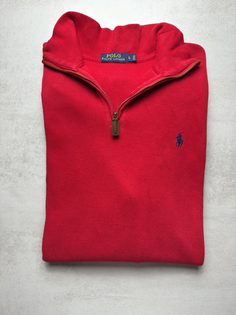 Pull col zippé Ralph Lauren 1/4 zip camionneur col roulé old money brodé homme L S81