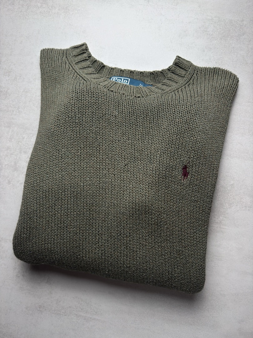 Pull crewneck col rond Ralph Lauren en coton vert taille L S93