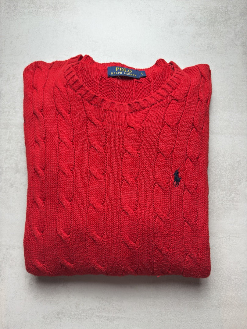 Pull homme L en maille torsadé Ralph Lauren rouge taille L S97