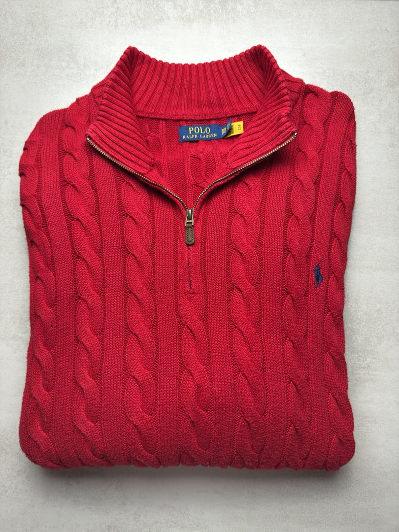 Pull combo torsadé en maille col zippé Ralph Lauren 1/4 zip camionneur col roulÉ homme 3XXL S99