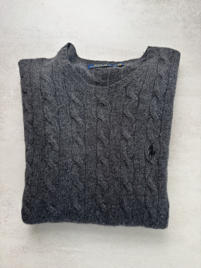 Pull laine et cachemire torsadé en maille col rond Ralph Lauren gris foncé homme taille M M39