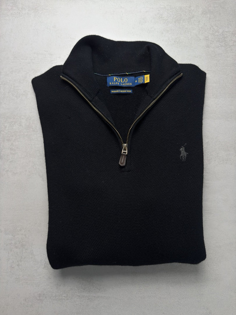 Pull 100% laine wool noir col zippé Ralph Lauren 1/4 zip nouvelle collection comme neuf M homme M62
