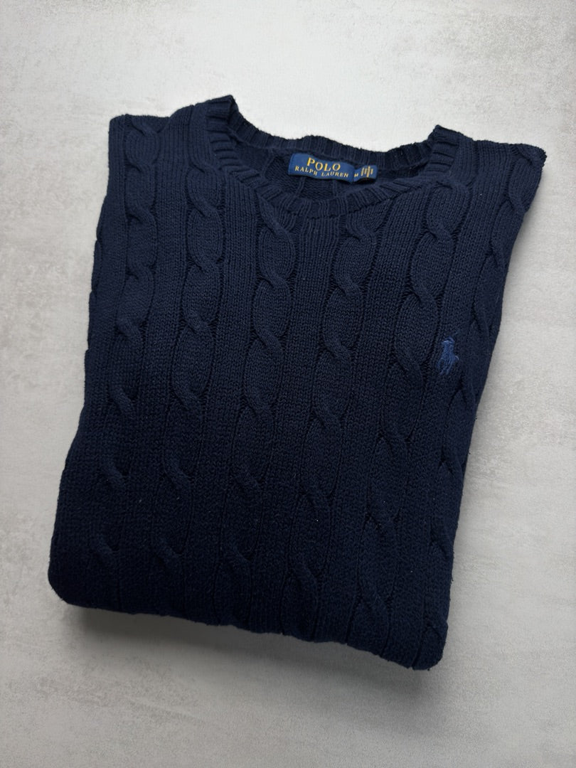 Pull en maille torsadé col rond Ralph Lauren M bleu marine homme M64