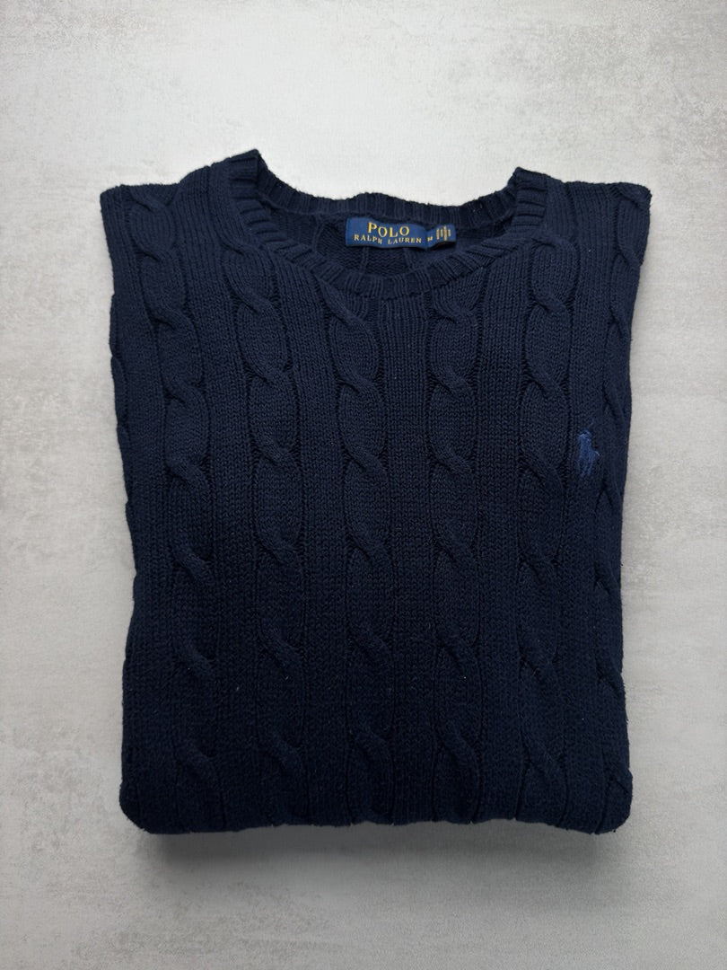 Pull en maille torsadé col rond Ralph Lauren M bleu marine homme M64
