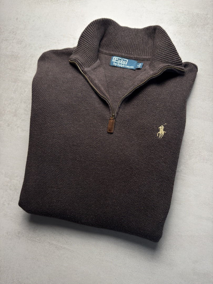 Pull col zippé Ralph Lauren 1/4 zip camionneur col roulé homme S marron M71