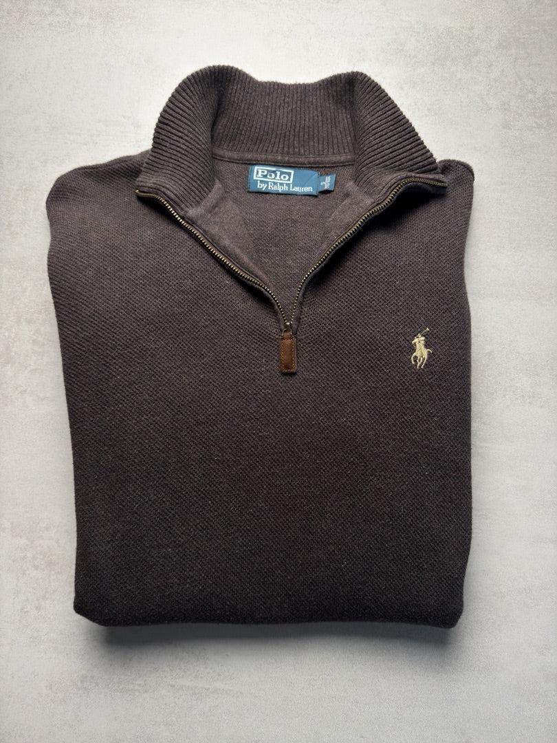 Pull col zippé Ralph Lauren 1/4 zip camionneur col roulé homme S marron M71