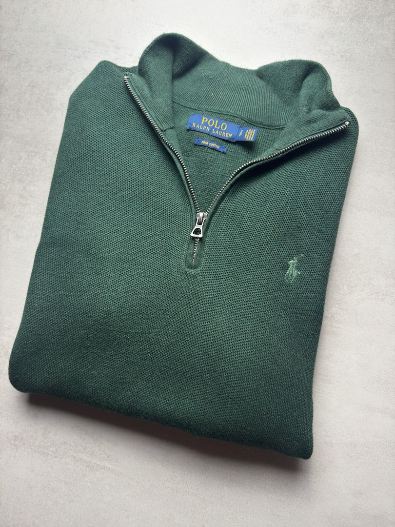Pull Homme S col zippé Ralph Lauren 1/4 zip camionneur col roulé vert kaki M79