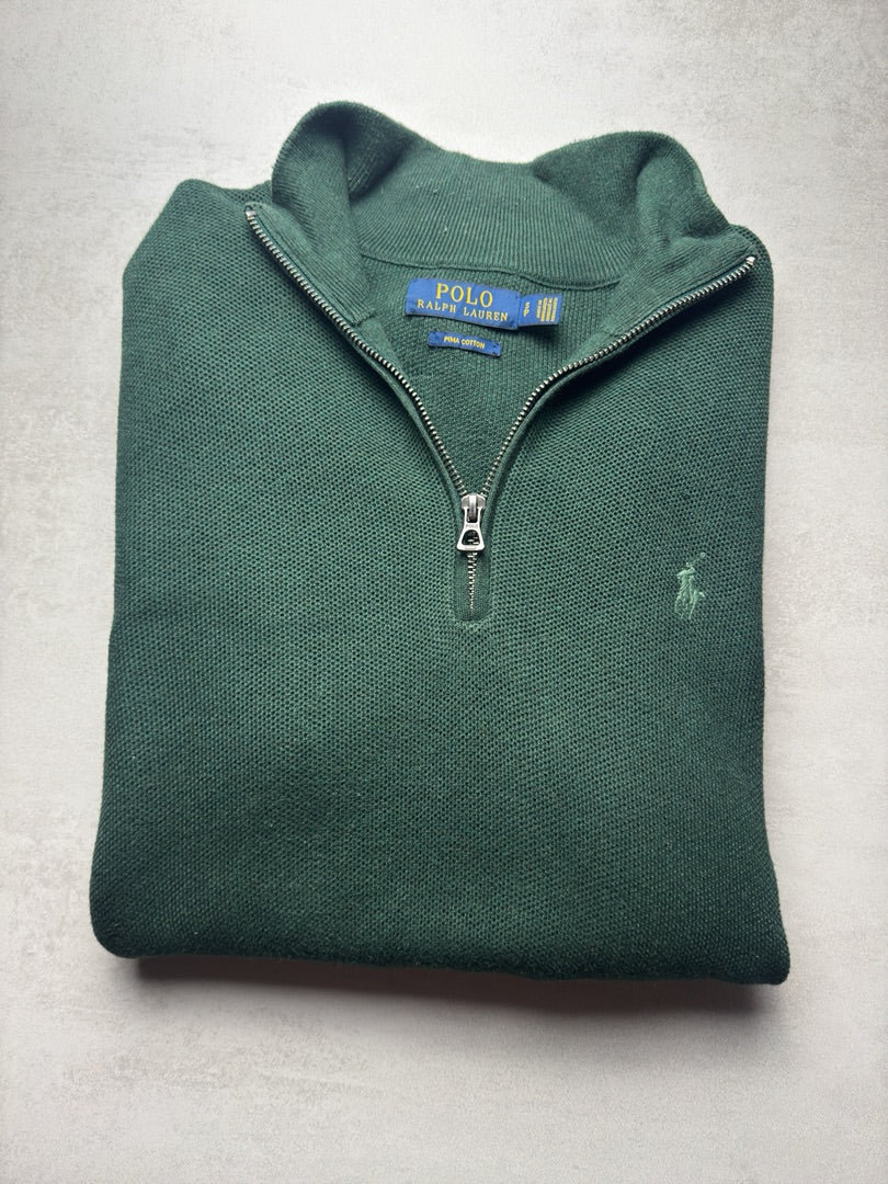Pull Homme S col zippé Ralph Lauren 1/4 zip camionneur col roulé vert kaki M79