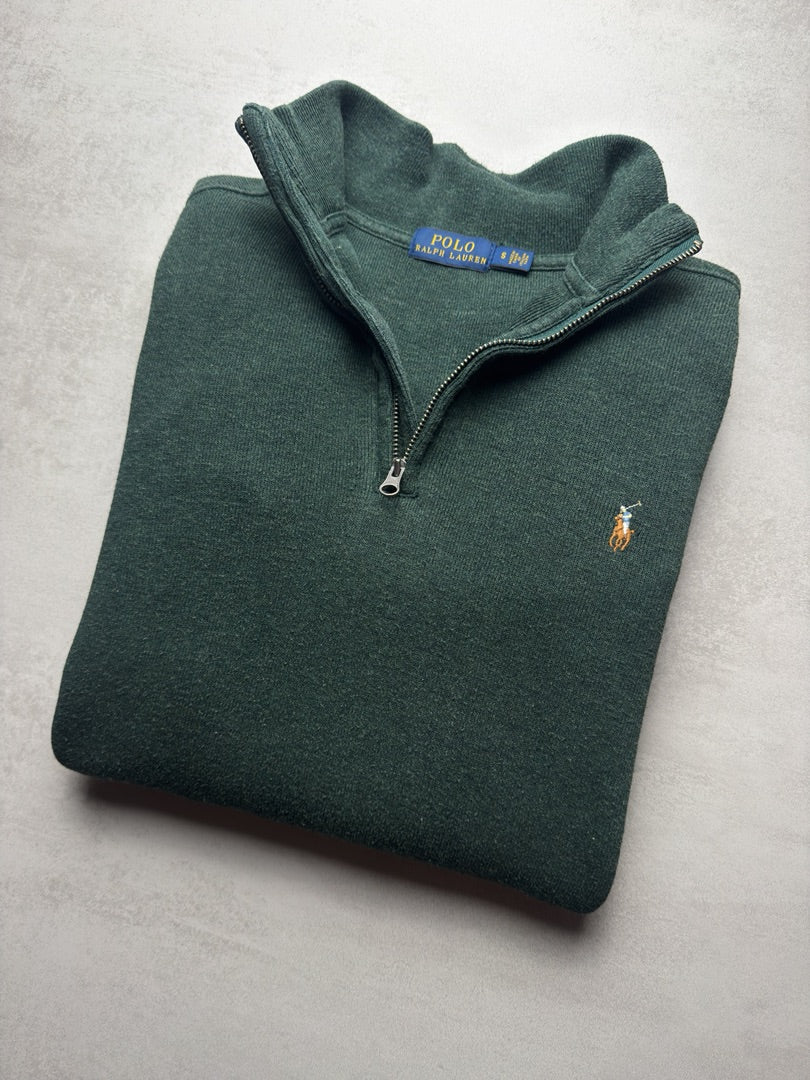 Pull vert kaki homme S col zippé Ralph Lauren 1/4 zip camionneur col roulé old money brodé homme M81