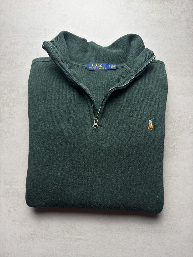 Pull vert kaki homme S col zippé Ralph Lauren 1/4 zip camionneur col roulé old money brodé homme M81
