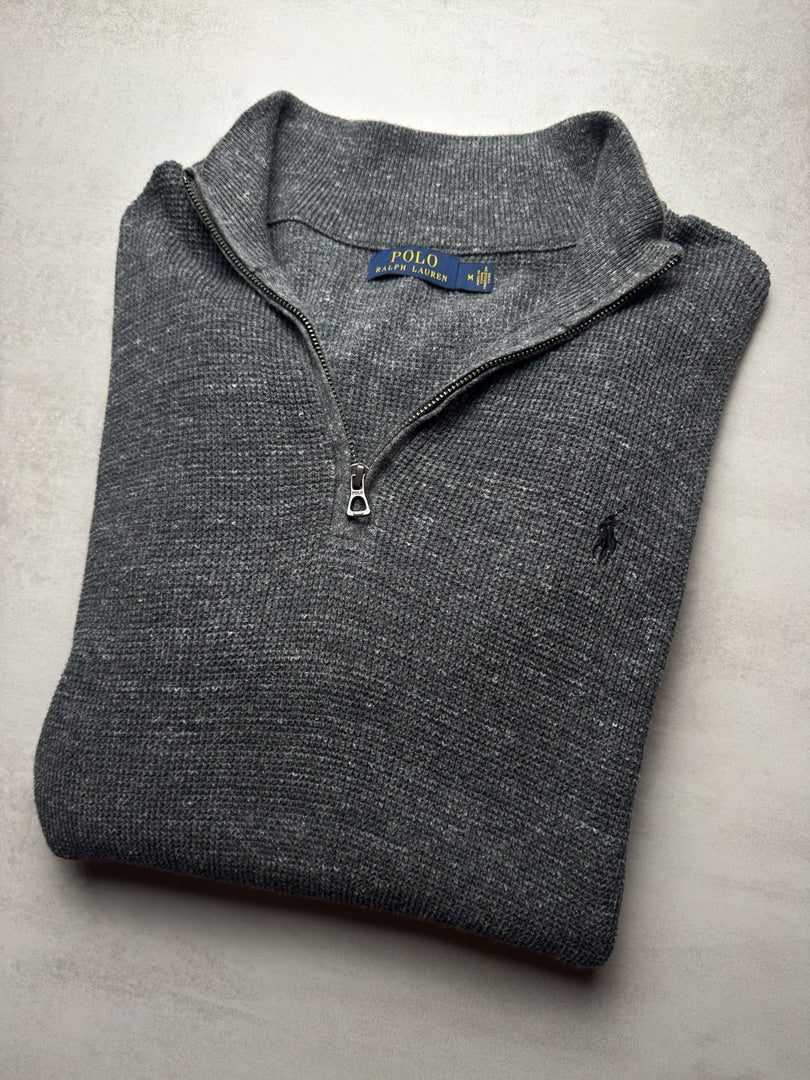 Pull homme M col zippé Ralph Lauren 1/4 zip camionneur col roulé gris homme M83