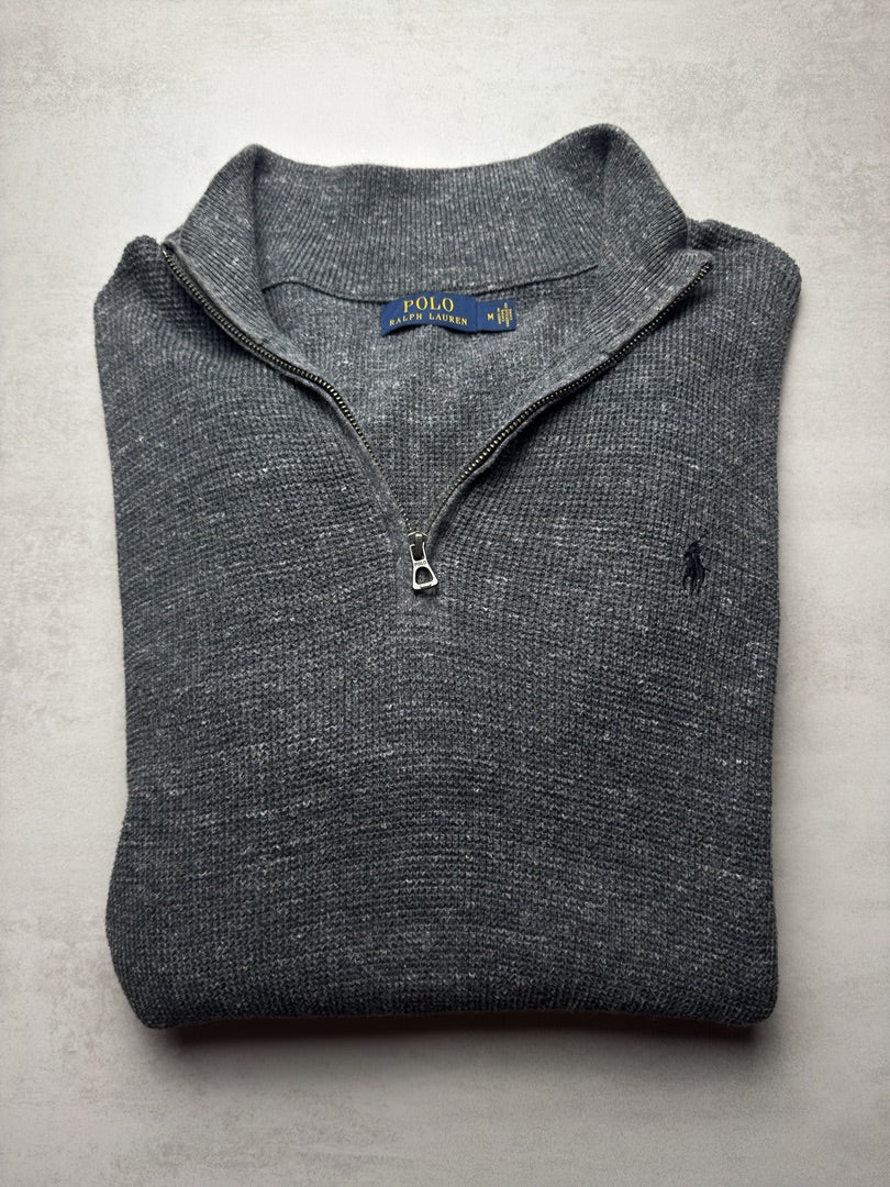 Pull homme M col zippé Ralph Lauren 1/4 zip camionneur col roulé gris homme M83