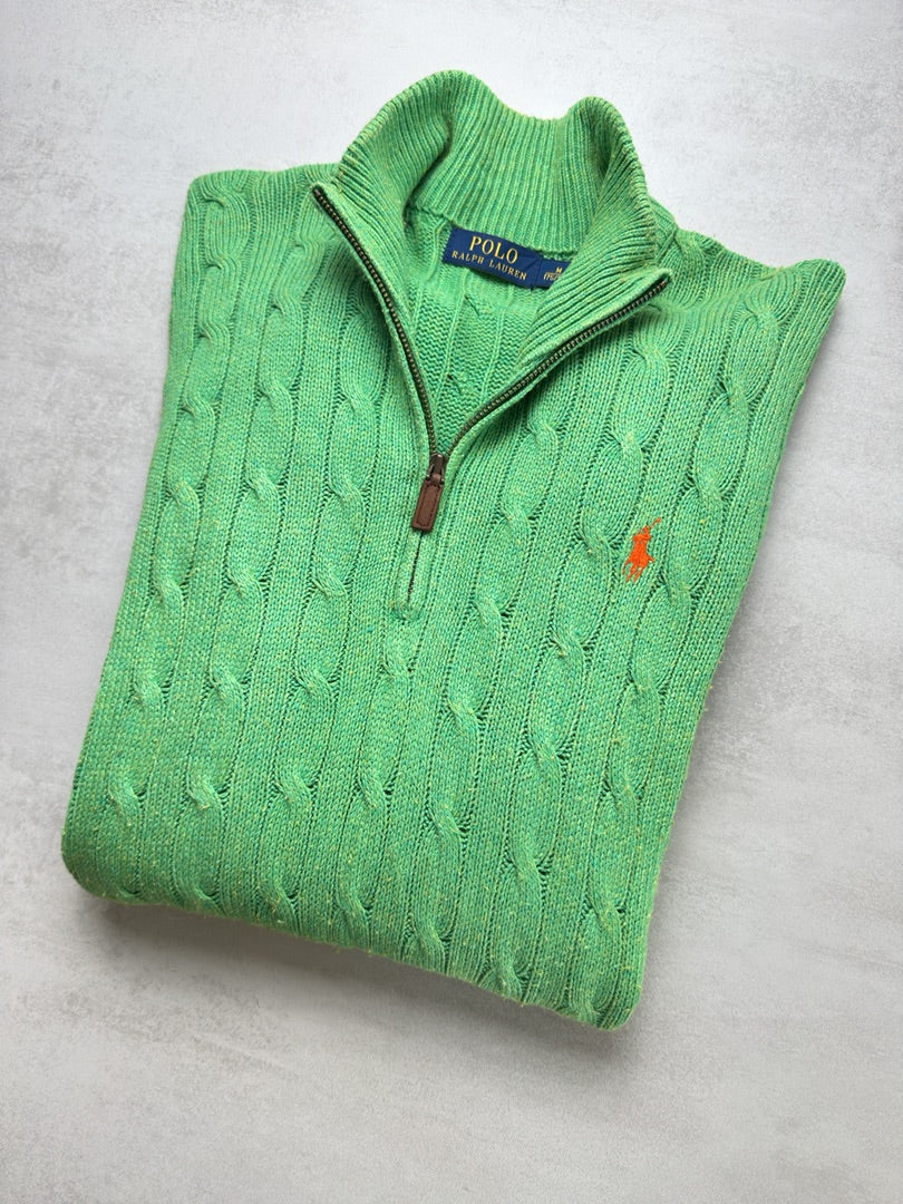 Pull combo torsadé M en maille col zippé Ralph Lauren 1/4 zip camionneur col roulé homme M129