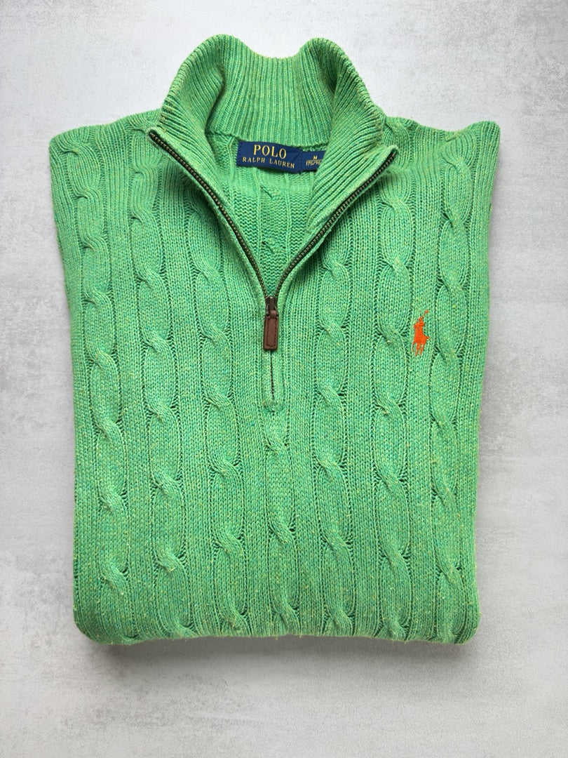 Pull combo torsadé M en maille col zippé Ralph Lauren 1/4 zip camionneur col roulé homme M129