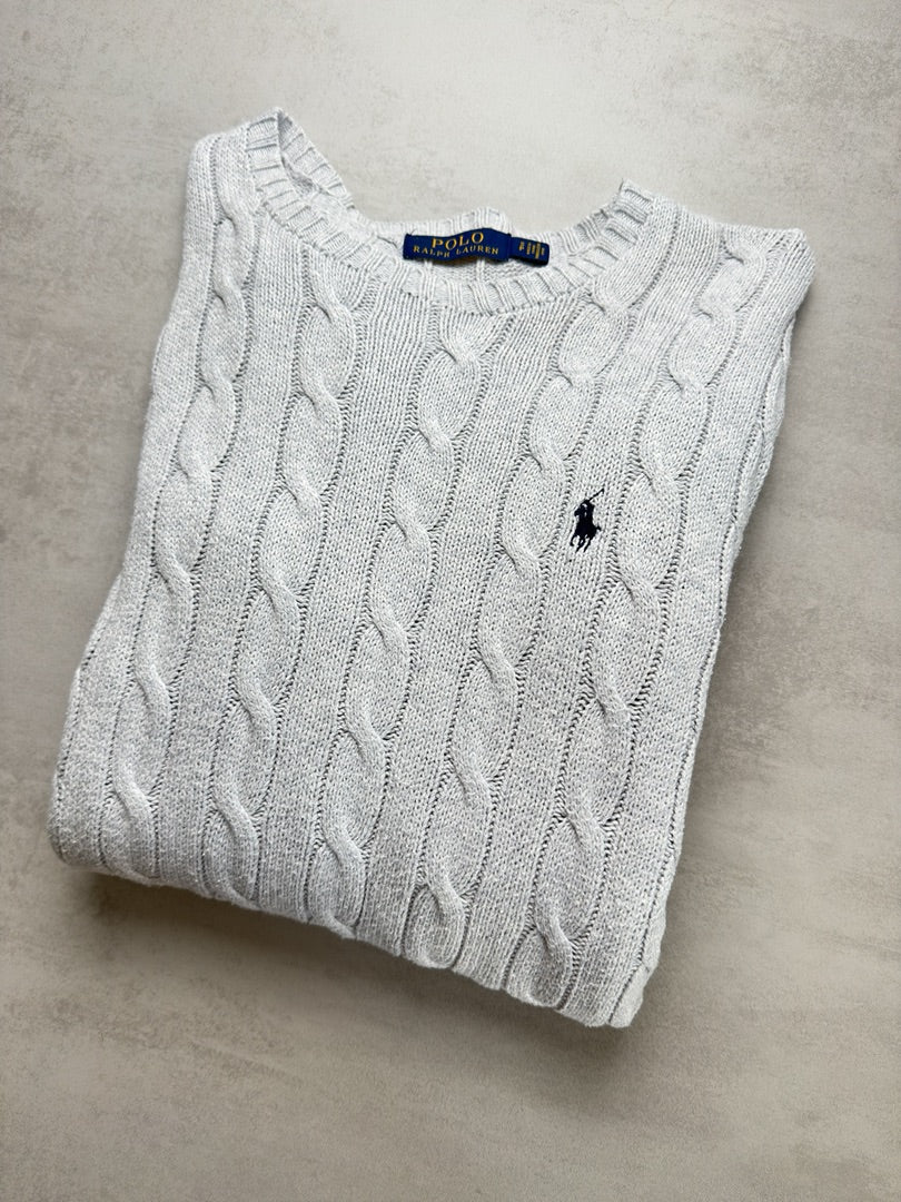 Pull torsadé en maille col rond Ralph Lauren gris clair homme S M130