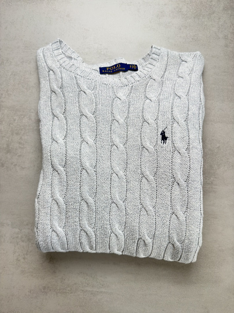 Pull torsadé en maille col rond Ralph Lauren gris clair homme S M130