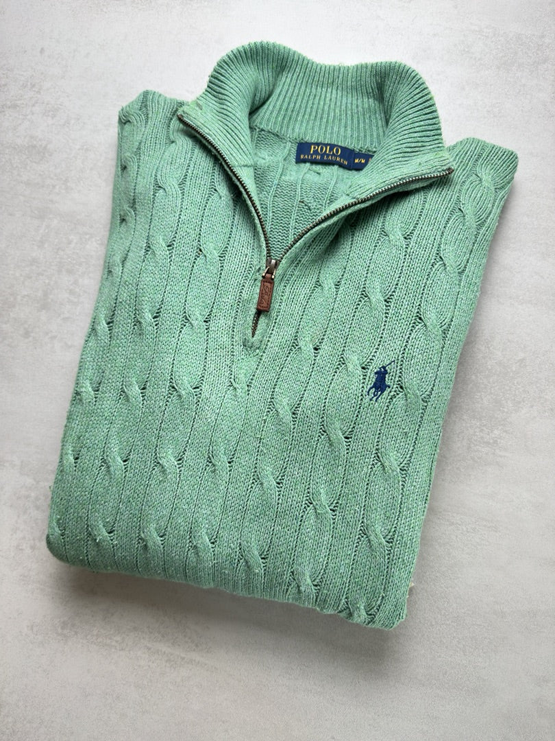 Pull combo en soie torsadé en maille col zippé Ralph Lauren 1/4 zip camionneur col roulé M homme M136