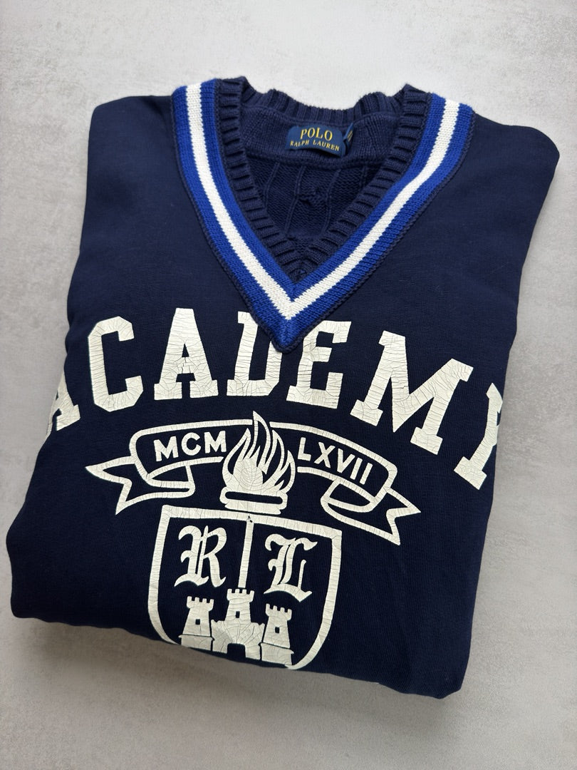 Pull vintage rare torsadé homme S col V Ralph Lauren Academy M M138