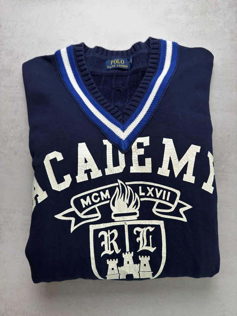 Pull vintage rare torsadé homme S col V Ralph Lauren Academy M M138