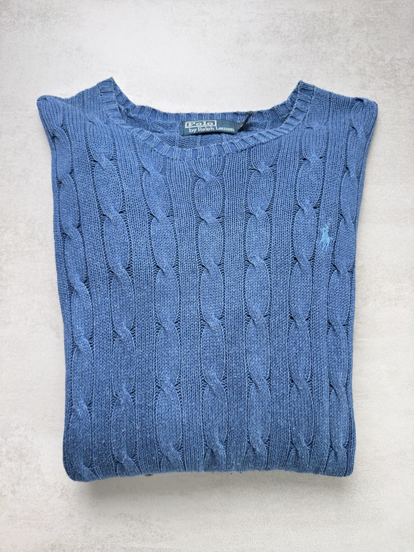 Pull en soie homme M col rond torsadé en maille Ralph Lauren bleu taille M139