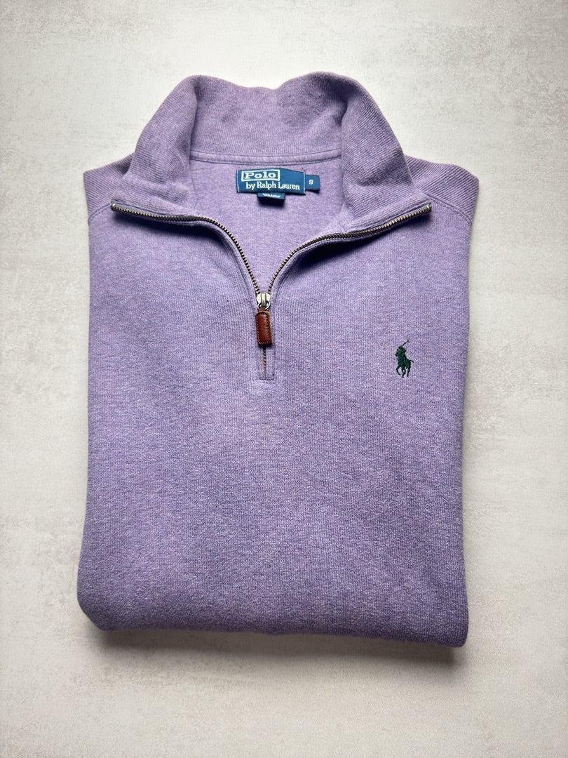 Pull violet clair col zippé Ralph Lauren 1/4 zip camionneur col roulé homme taille homme S M140