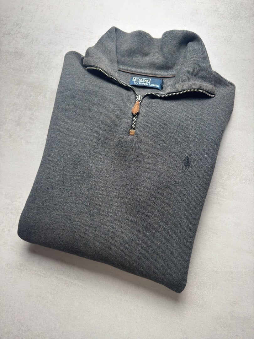 Pull gris homme M col zippé Ralph Lauren 1/4 zip camionneur col roulé gris homme M141