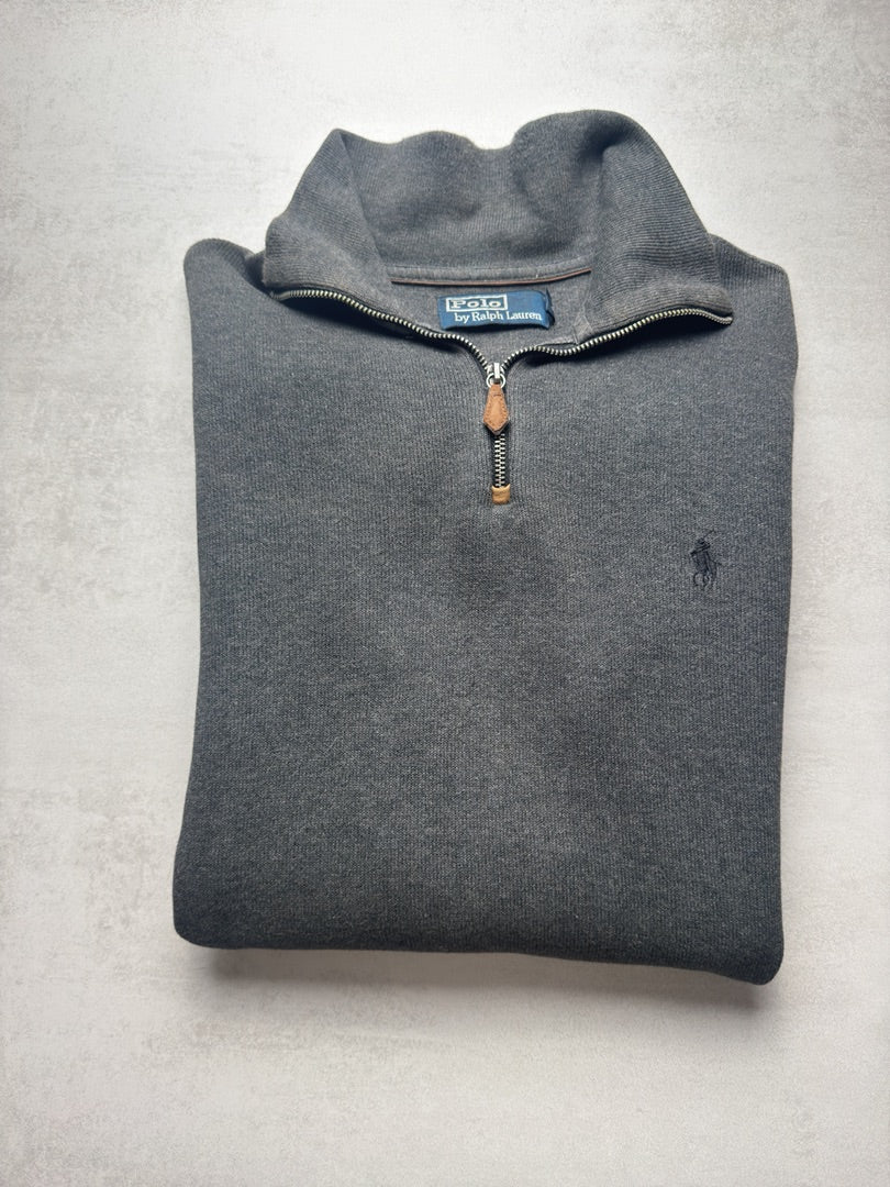 Pull gris homme M col zippé Ralph Lauren 1/4 zip camionneur col roulé gris homme M141