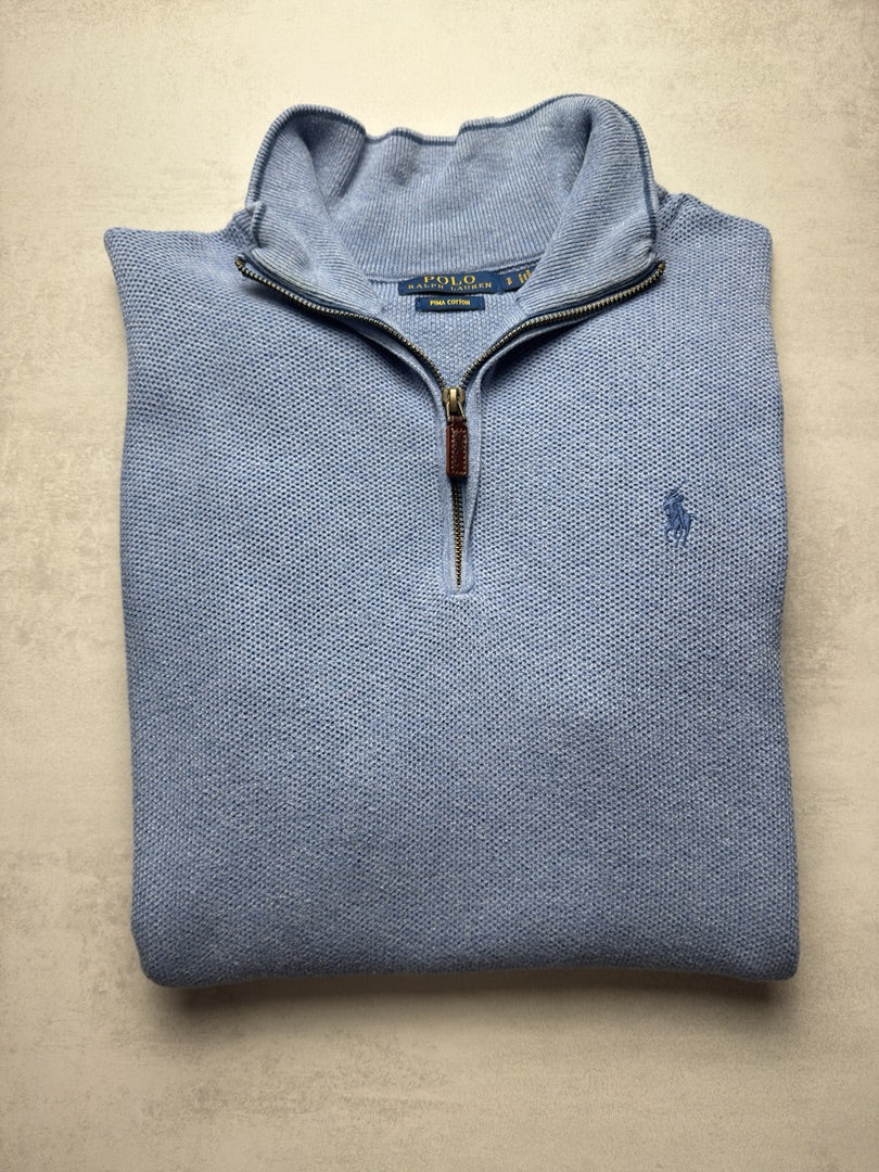 Pull homme S bleu clair col zippé Ralph Lauren 1/4 zip camionneur col roulé homme M143