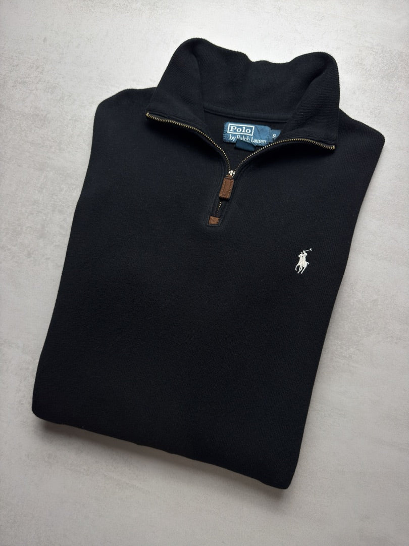 Pull homme S noir col zippé Ralph Lauren 1/4 zip camionneur col roulé brodé homme M149