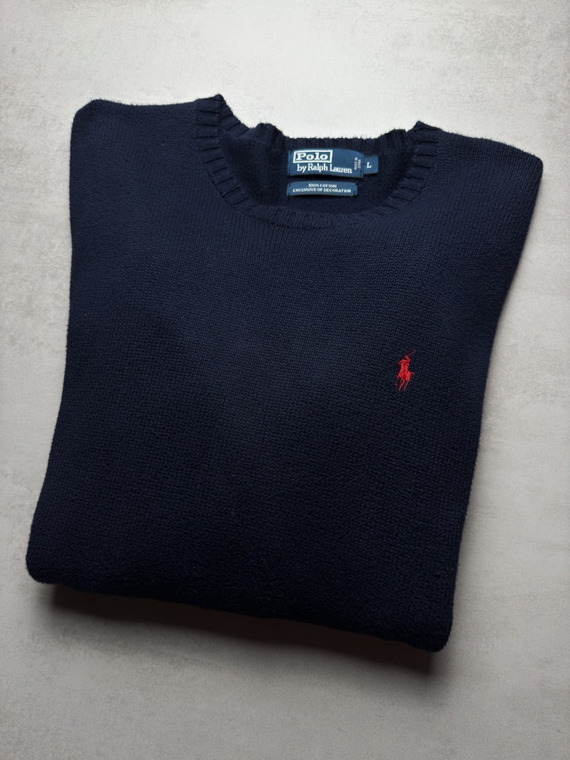 Pull crewneck bleu marine col rond Ralph Lauren homme taille L S140