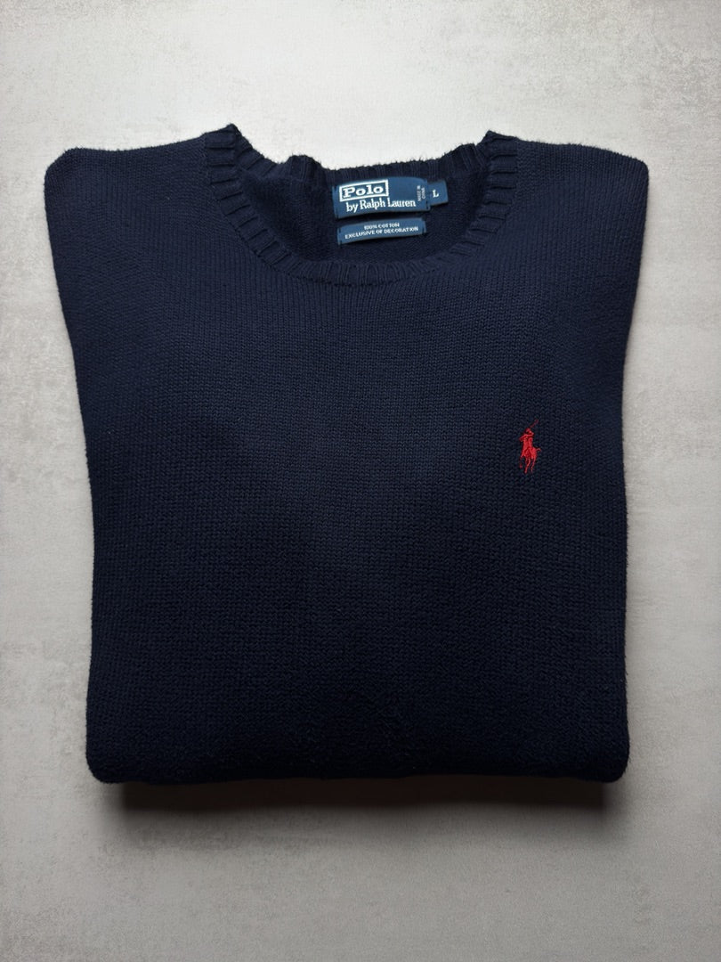 Pull crewneck bleu marine col rond Ralph Lauren homme taille L S140
