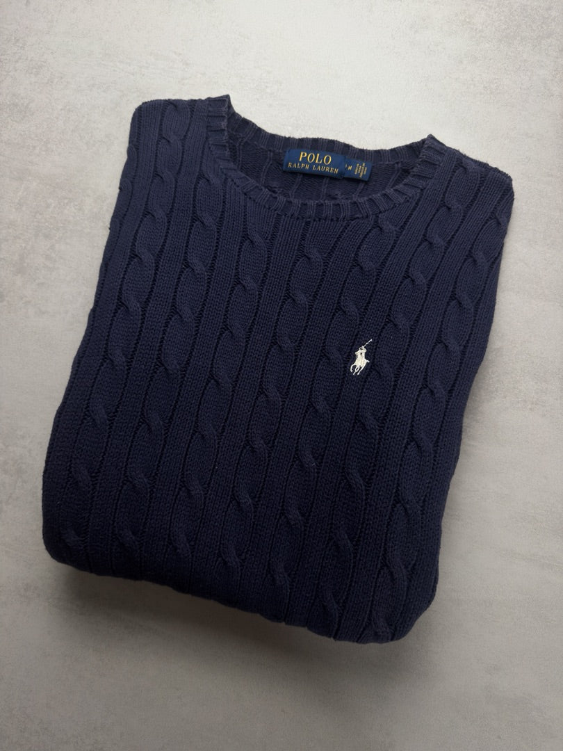 Pull torsadé bleu marine femme en maille cable knit Polo Ralph Lauren women M W1