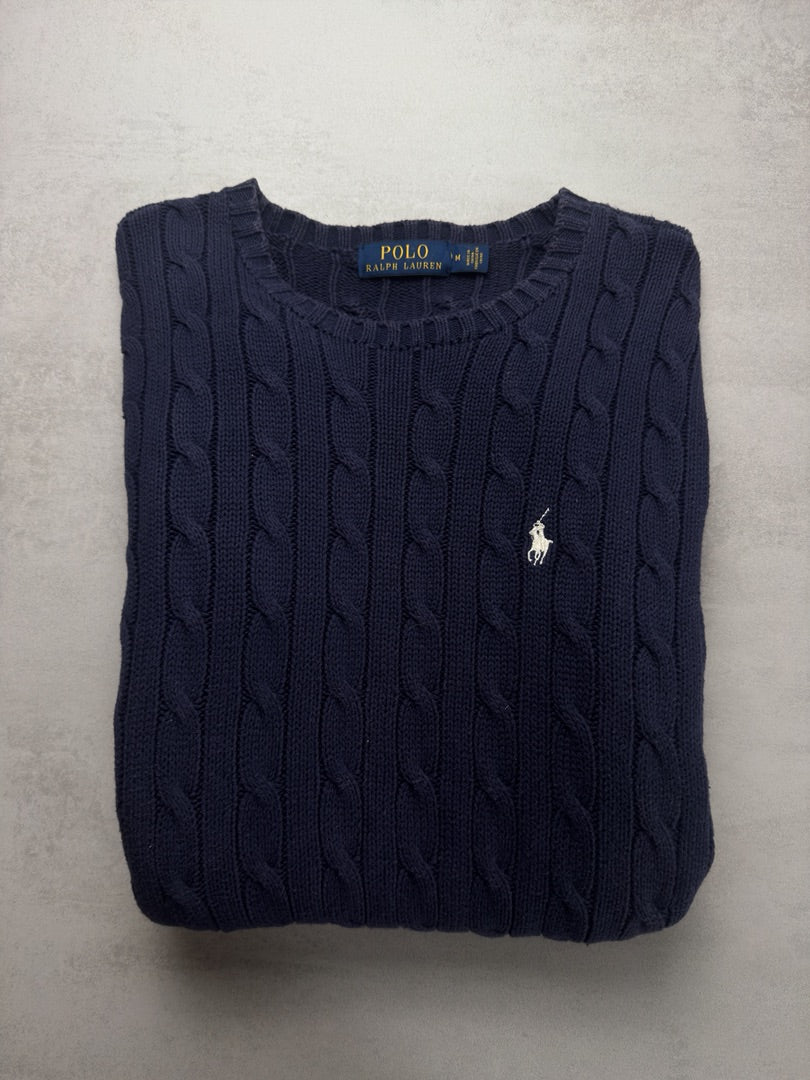 Pull torsadé bleu marine femme en maille cable knit Polo Ralph Lauren women M W1