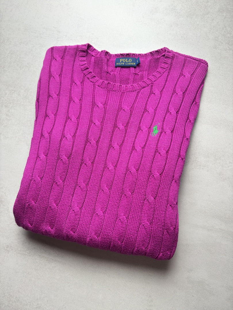 Pull femme S violet torsadé en maille cable knit femme Polo Ralph Lauren taille S W152