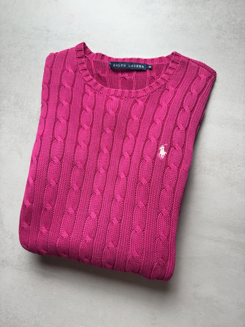 Pull femme M logo blanc torsadé en maille brodé cable knit femme Ralph Lauren M W157