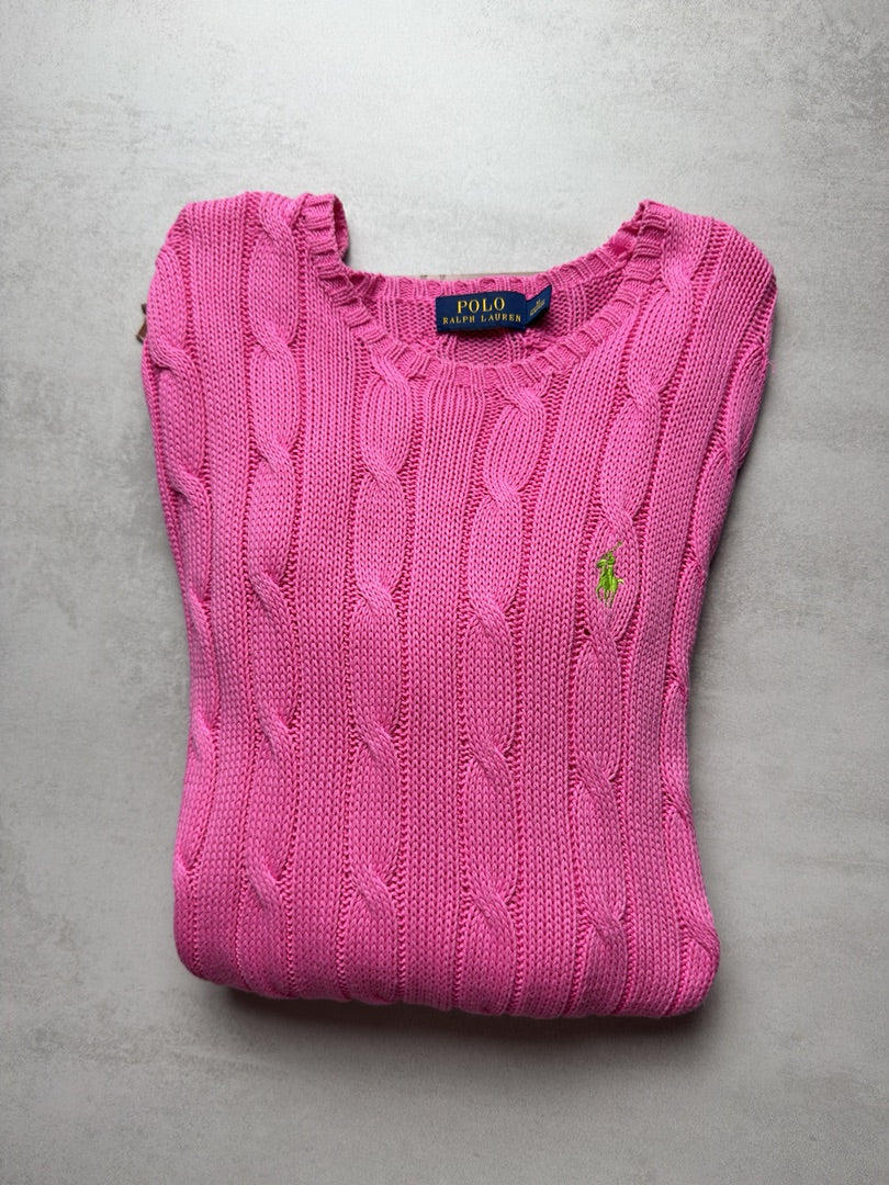 Pull rose clair torsadé en maille cable knit femme Polo Ralph Lauren M W160