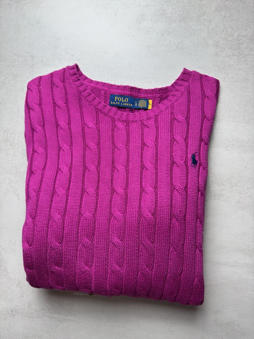 Pull torsadé en maille cable knit Polo Ralph Lauren taille L femme violet nouvelle collection W163