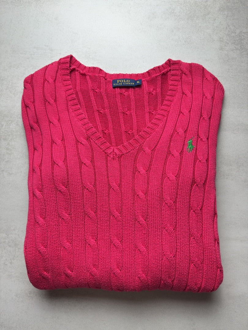Pull col V femme Xl torsadé en maille cable knit femme Polo Ralph Lauren W165