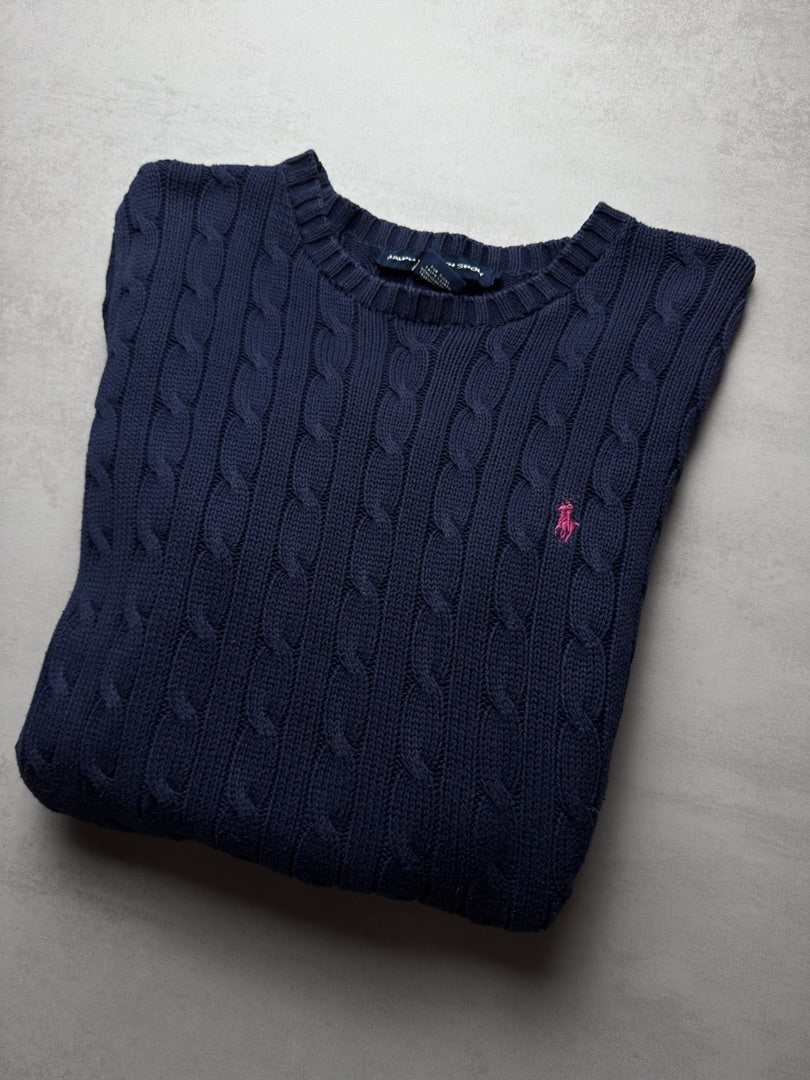 Pull femme L bleu marine torsadé en maille cable knit femme Ralph Lauren taille W170