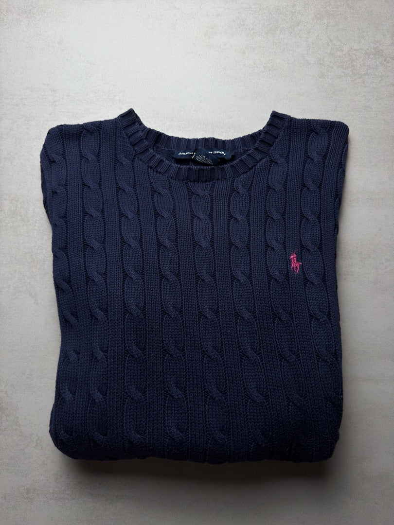 Pull femme L bleu marine torsadé en maille cable knit femme Ralph Lauren taille W170