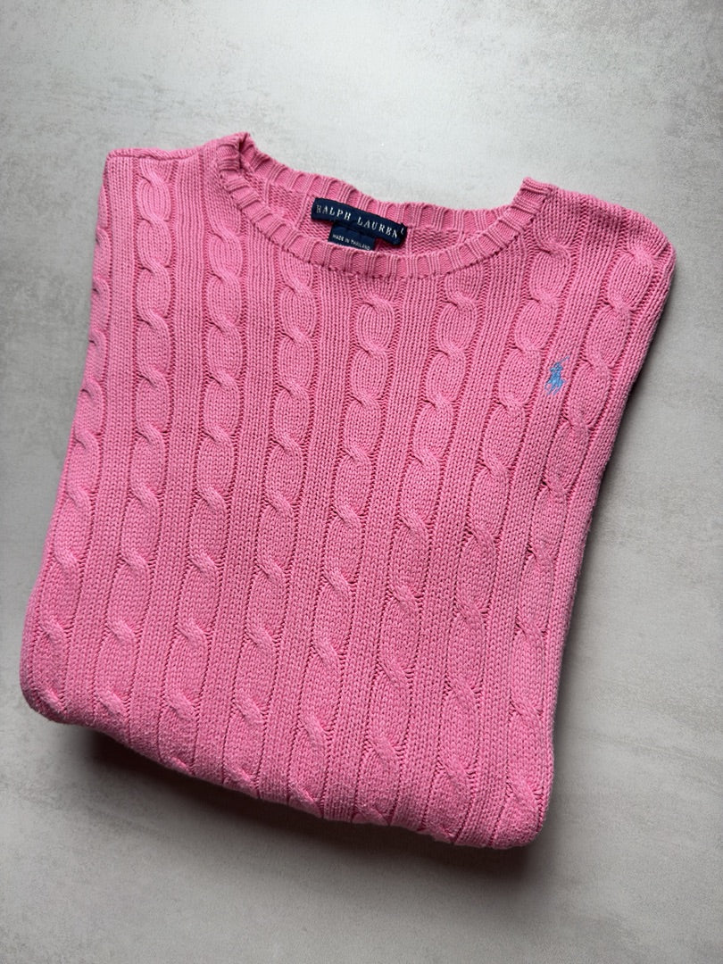 Pull rose femme L torsadé en maille cable knit femme Ralph Lauren taille W173