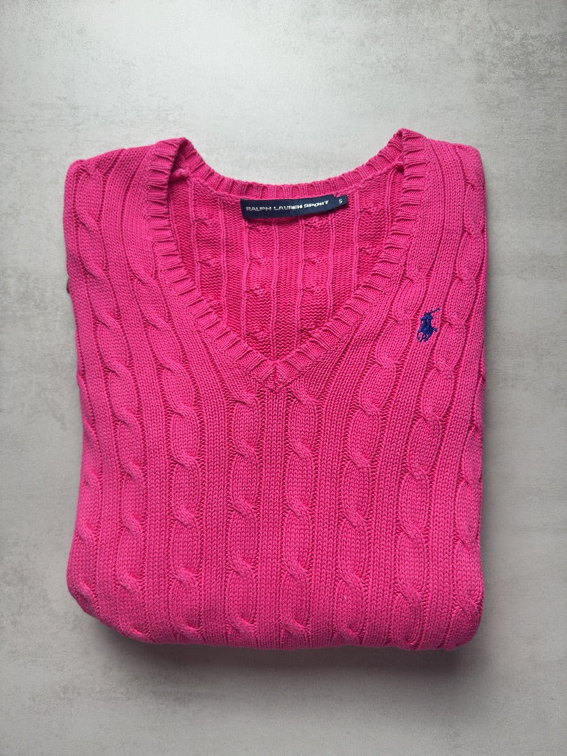 Pull col V femme S rose torsadé en maille Ralph Lauren Sport femme taille S W177