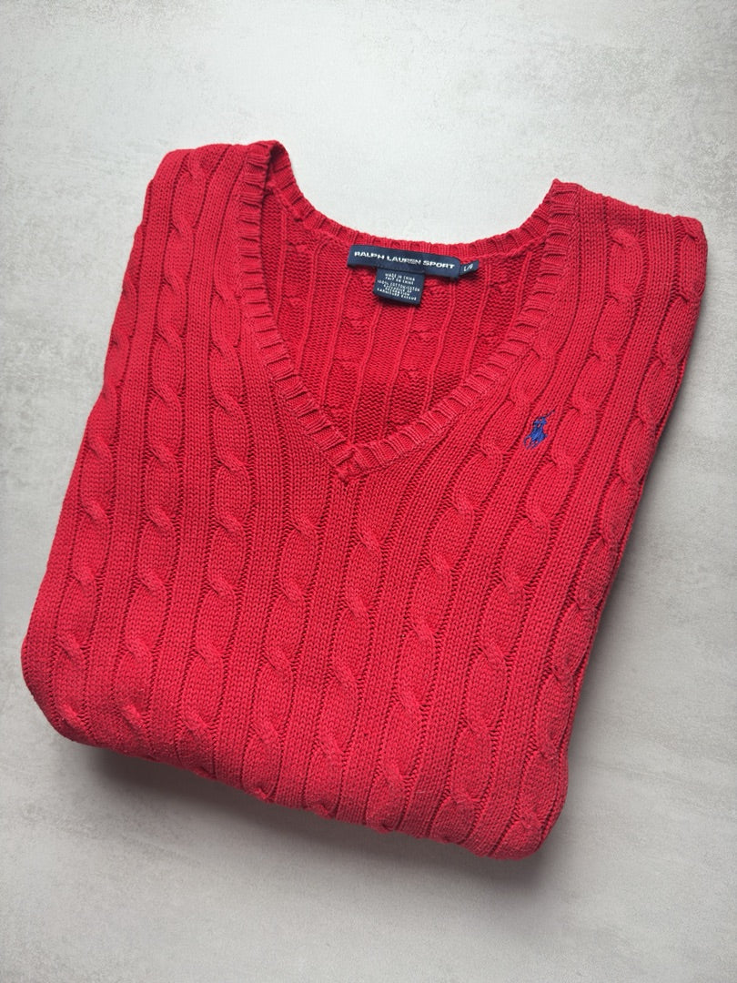 Pull femme L rouge torsadé en maille Ralph Lauren Sport rouge taille L W184