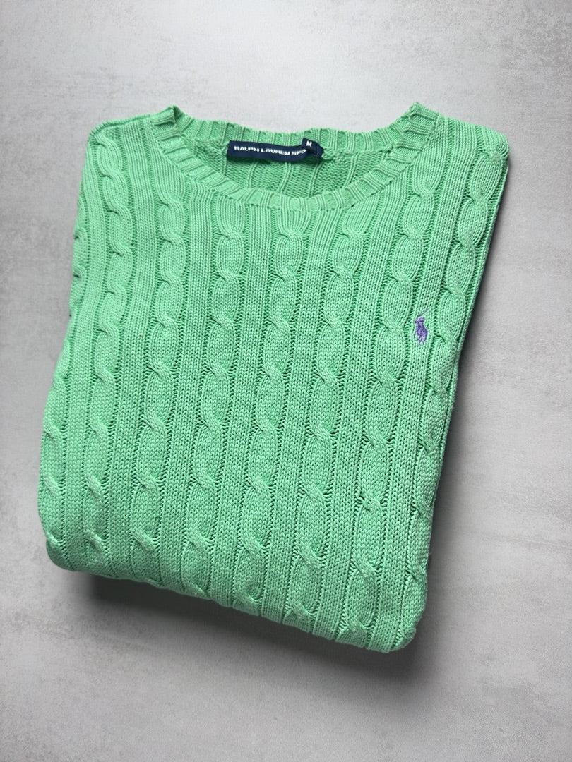 Pull vert clair femme M torsadé en maille Ralph Lauren M W185