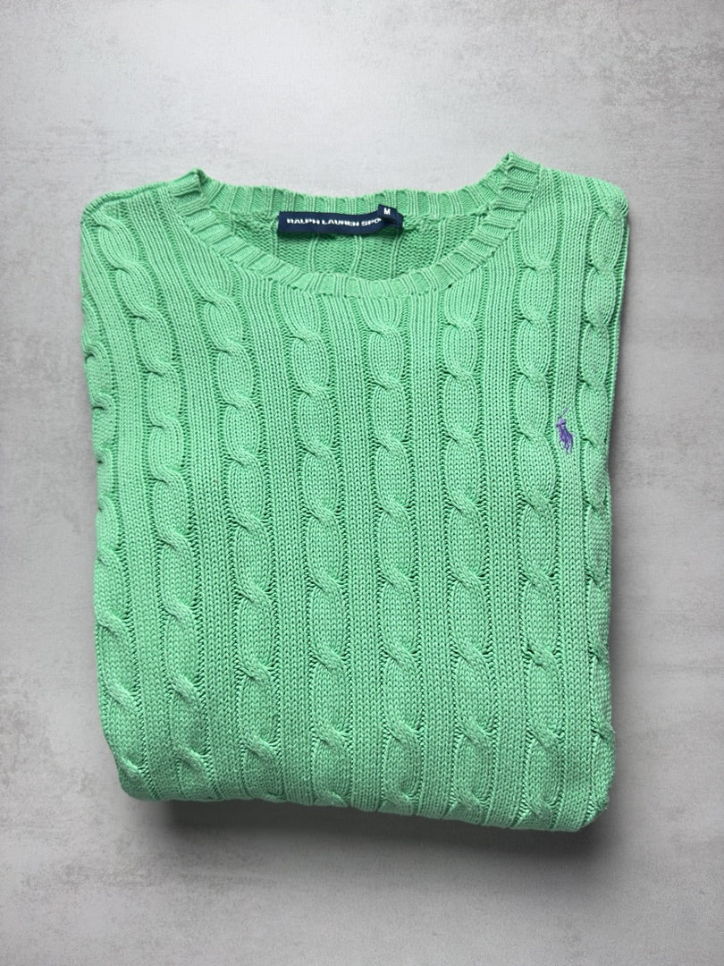 Pull vert clair femme M torsadé en maille Ralph Lauren M W185