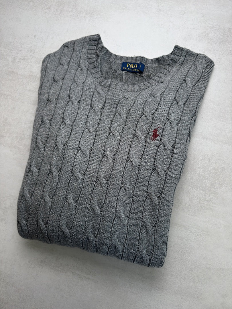 Pull homme torsadé en maille cable knit Polo Ralph Lauren gris taille L S212