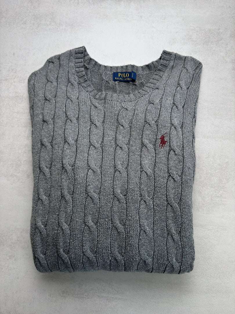 Pull homme torsadé en maille cable knit Polo Ralph Lauren gris taille L S212