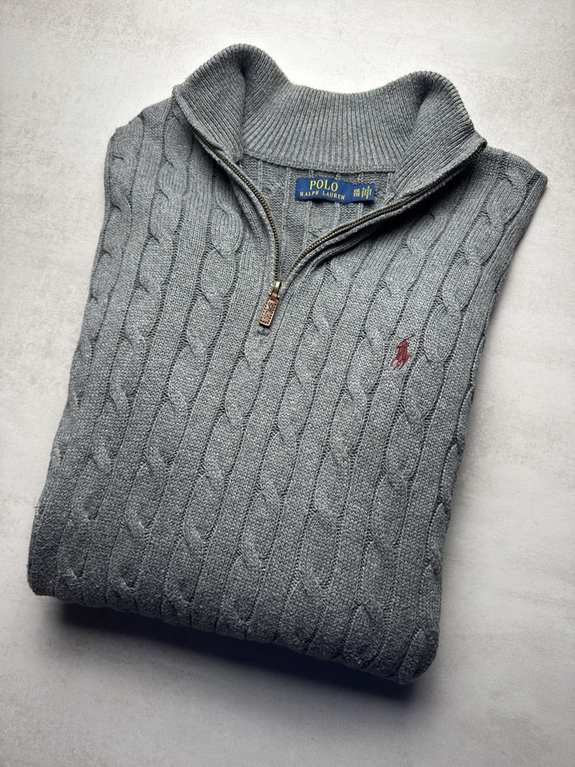 Pull combo 1/4 zip half zip camionneur torsadé maille cable knit homme Polo Ralph Lauren taille xxl S268