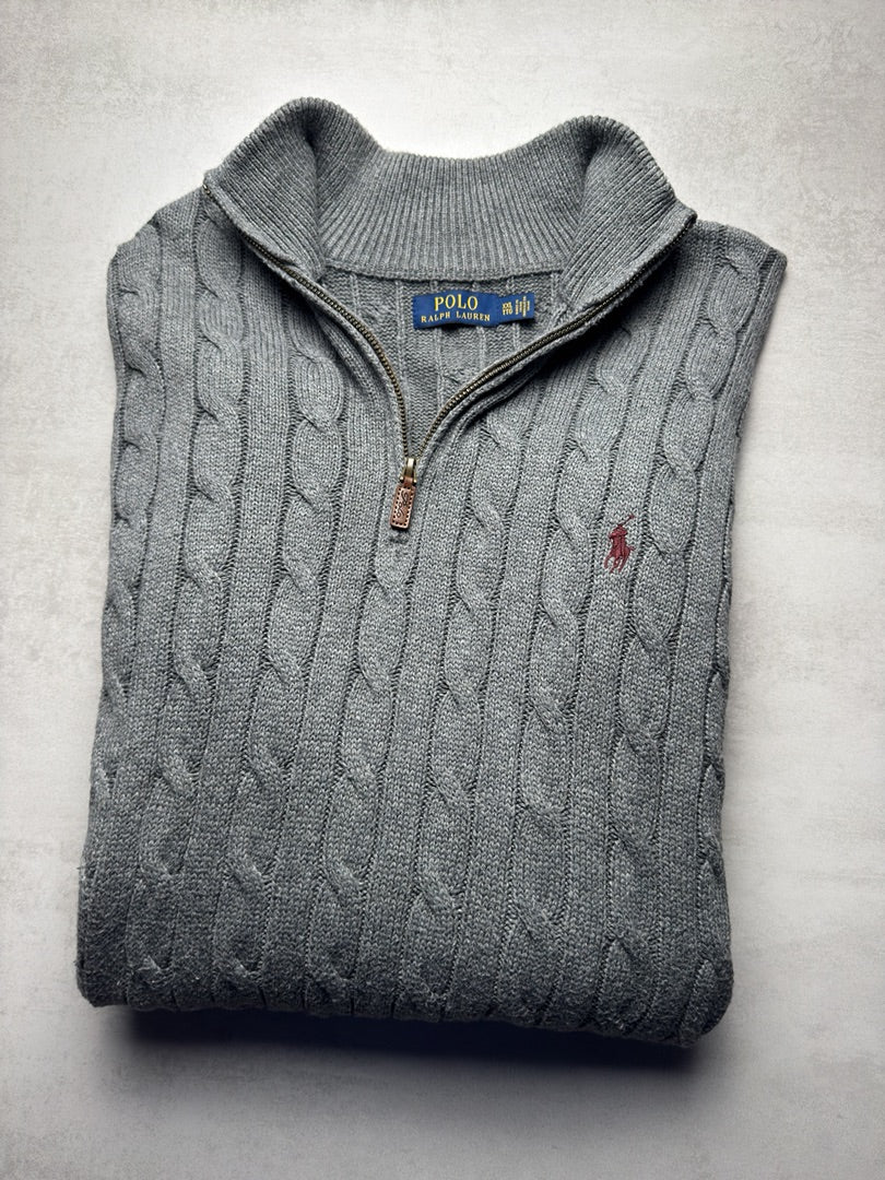 Pull combo 1/4 zip half zip camionneur torsadé maille cable knit homme Polo Ralph Lauren taille xxl S268